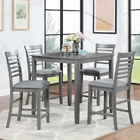 Simplie Fun Elegant 5-Pc Solid Wood Counter Height Dining Table Set (Gray)
