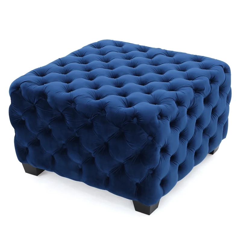 Streamdale Furniture Modern Velvet Glam Ottoman with Diamond Stitching