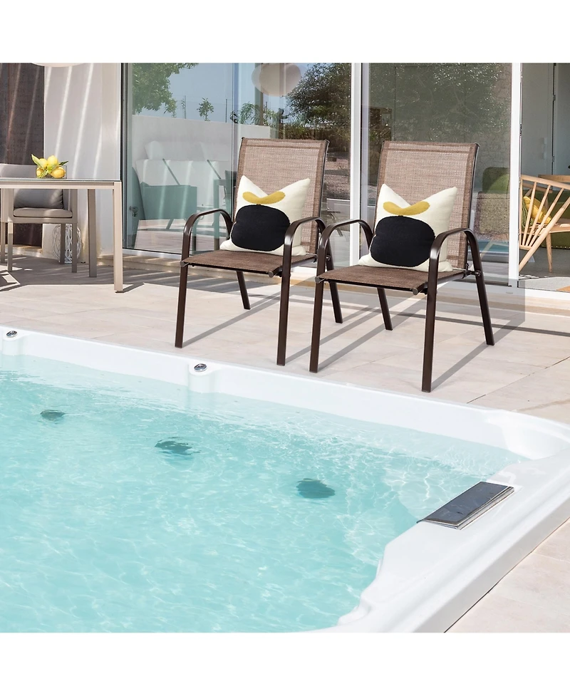 Gymax Set of 2 Patio Chairs Dining w/ Steel Frame Yard Outdoor Beige