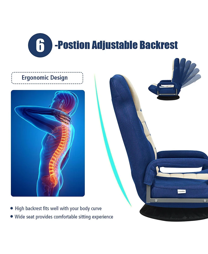 360-Degree Swivel Gaming Floor Chair with Foldable Adjustable