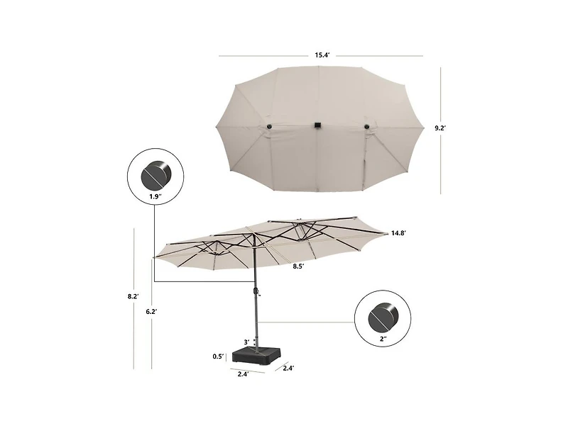 Slickblue Double-Sided Patio Umbrella with 48 Led Lights for Evening Outdoor Shade