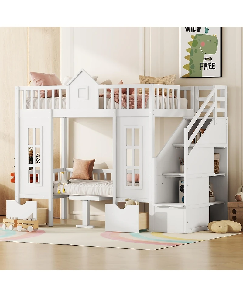 Streamdale Twin-Over-Twin Bunk Bed with Convertible Desk and Changer