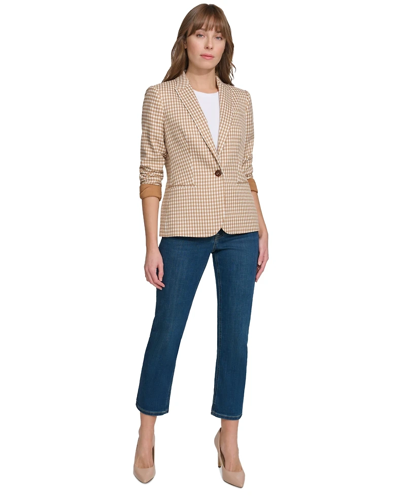 Tommy Hilfiger Women's Check-Print Long-Sleeve Blazer