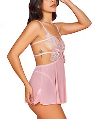 Hauty Women's 2 Pc Babydoll Lingerie Set with Laced Butterfly Bodice and Mesh Skirt