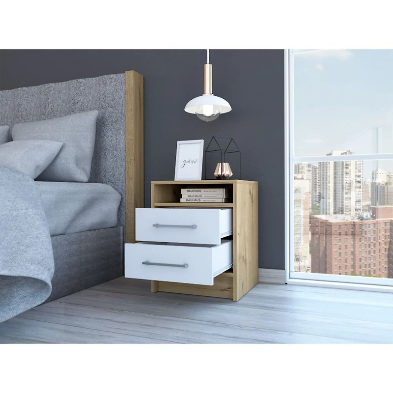 Streamdale Eter Nightstand, Superior Top, Two Drawers - Light Oak