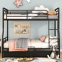 Streamdale Full Xl Over Queen Metal Bunk Bed with 2 Drawers, Black