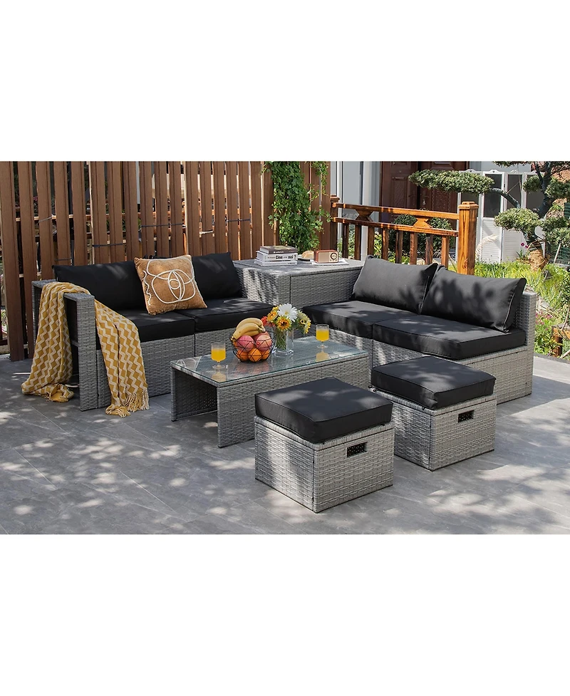 8PCS Patio Rattan Furniture Set Storage Waterproof Cover