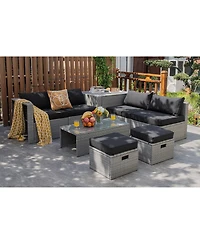 8PCS Patio Rattan Furniture Set Storage Waterproof Cover