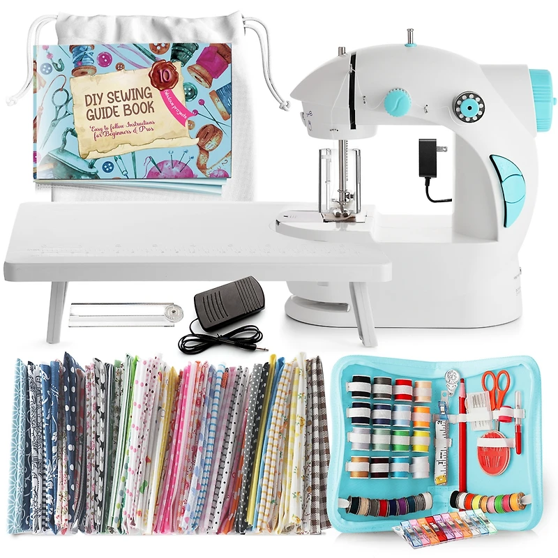 Clara Clark Mini Portable Sewing Machine & Complete Supplies Kit for Beginners and Kids - 122 Piece