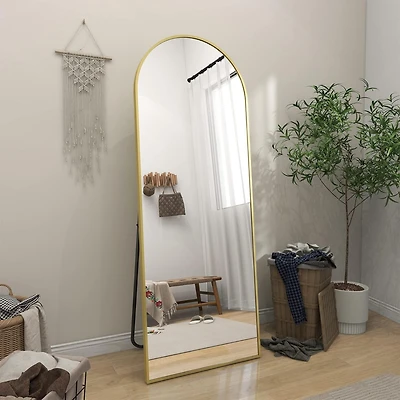 Homlux 64"x21" Arched Full-Length Mirror with Gold Aluminum Alloy Frame, Rounded Corners, Standing, Hanging, Leaning