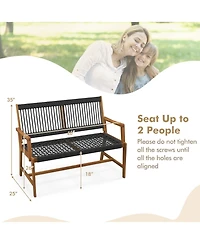 Slickblue Outdoor Acacia Wood Bench with Backrest and Armrests