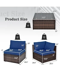 6PCS Patio Rattan Furniture Set Cushioned Sofa Coffee Table Garden