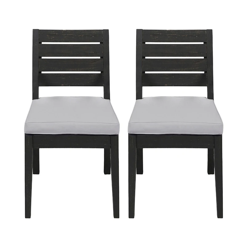 Streamdale Acacia Wood Slat-Back Dining Chair with Washable Cushions
