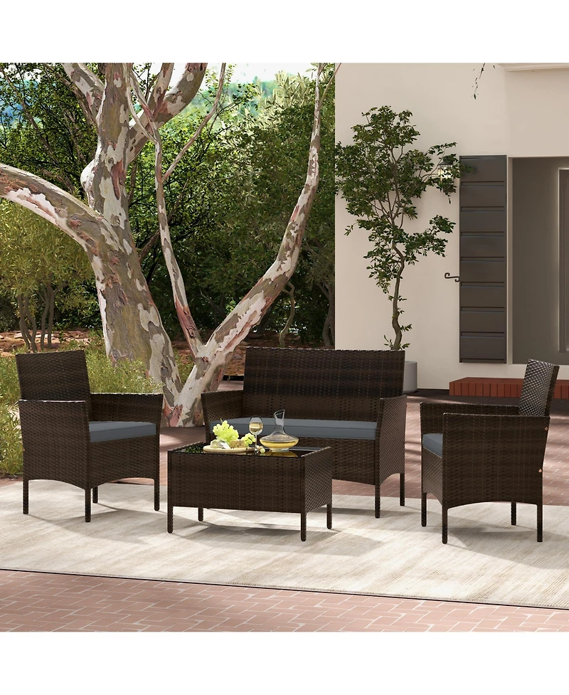 Slickblue 4 Piece Patio Rattan Conversation Set with Cozy Seat Cushions