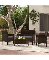 Slickblue 4 Piece Patio Rattan Conversation Set with Cozy Seat Cushions