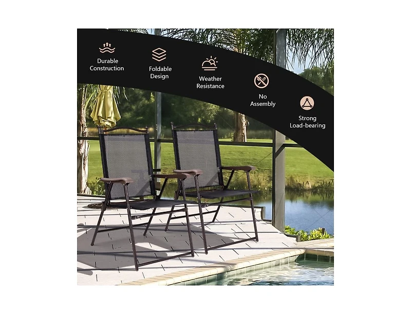 Slickblue Set of 2 Patio Folding Sling Back Camping Deck Chairs