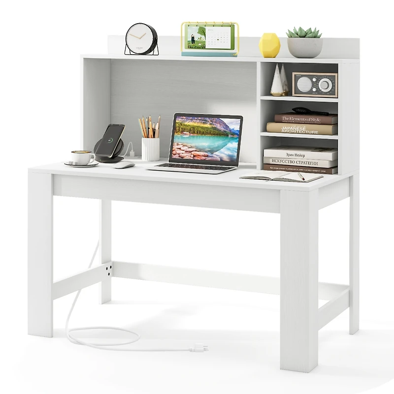 Gymax Home Office Computer Desk Study Table Writing Workstation Hutch Cable Hole White