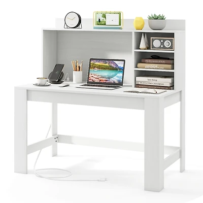 Gymax Home Office Computer Desk Study Table Writing Workstation Hutch Cable Hole White