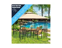 Slickblue 10 x 10 Feet L-Shaped Patio Canopy Gazebo Outdoor 2-Tier Steel Tent-Beige