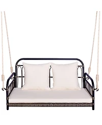 Slickblue 2-Person Outdoor Hanging Chair with Ropes-Grey