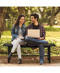 Slickblue 47" Outdoor Chair with Slatted Seat Plastic Coated Iron Frame