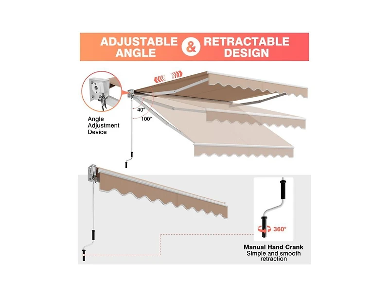 Slickblue 10 x 8.2 Feet Retractable Awning with Easy Opening Manual Crank Handle