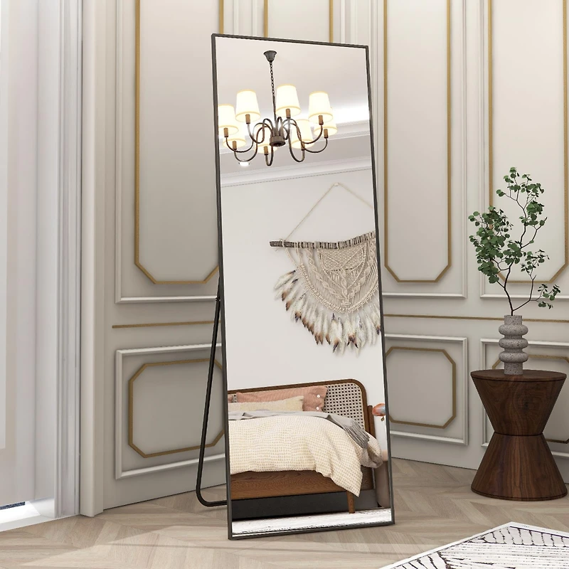 Homlux Black 64"x21" Full-Length Rectangle Nano Glass Mirror, Standing or Wall-Mounted