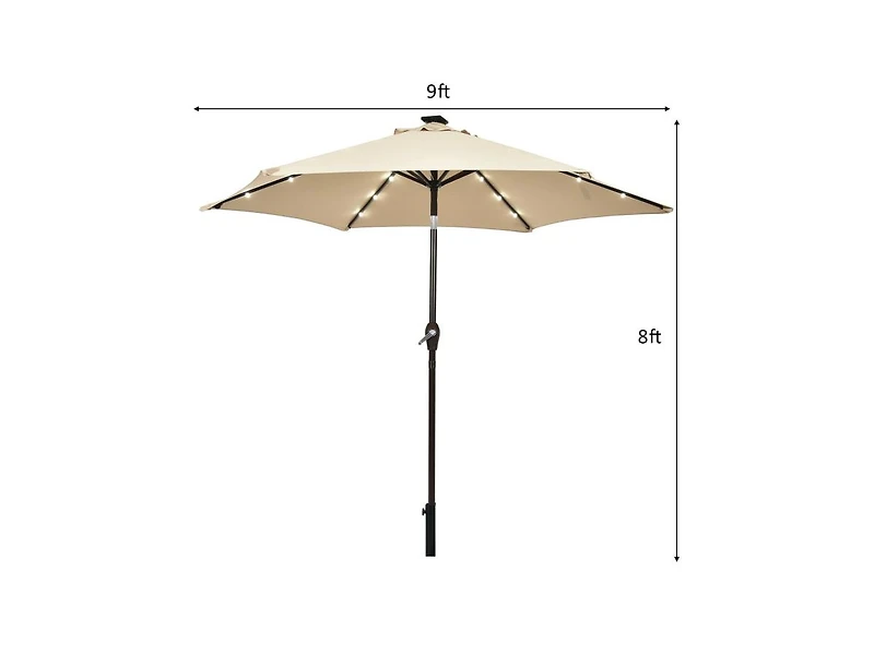 Slickblue 9 ft Solar Led Lighted Patio Market Umbrella Tilt Adjustment Crank Lift