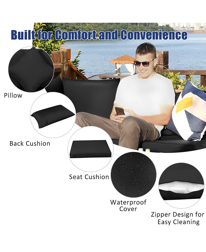 7PCS Patio Rattan Furniture Set Sectional Sofa Garden