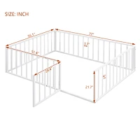 Streamdale Full Metal Floor Bed Frame with Fence and Door, White