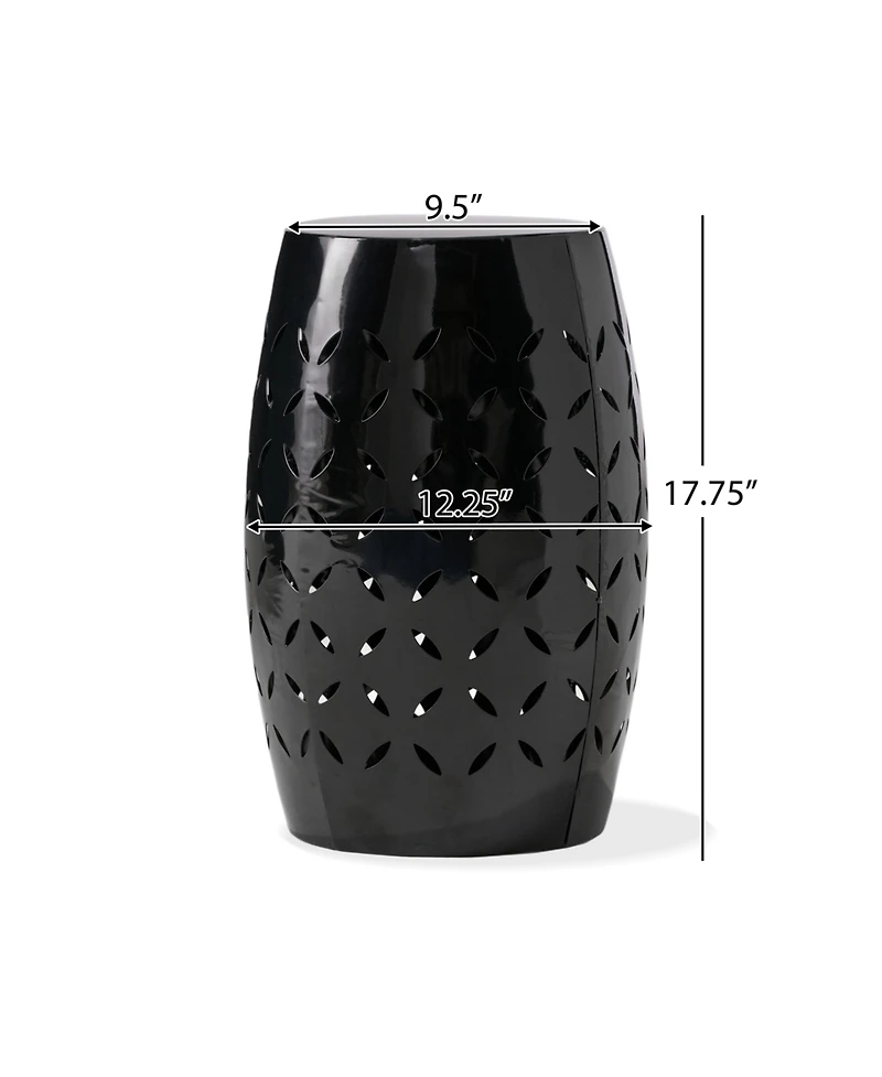 Streamdale Black Barrel-Shaped Lace-Cut Side Table for Patio or Garden