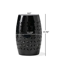 Streamdale Black Barrel-Shaped Lace-Cut Side Table for Patio or Garden