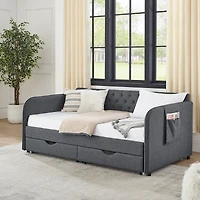 Streamdale Furniture Mid-Century Twin to King Daybed with Storage Drawers, 132lbs Weight Capacity