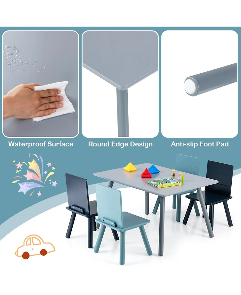 Slickblue 5 Pieces Kids Wooden Activity Play Furniture Set with Building Blocks