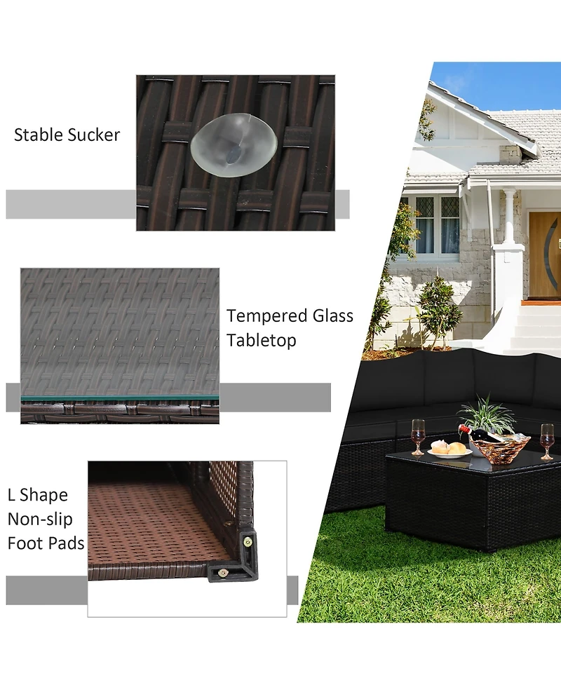 6PCS Patio Rattan Furniture Set Sectional Cushioned Sofa Deck