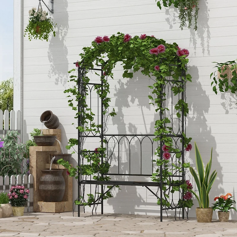 Outsunny 45” Steel Metal Outdoor Backyard Patio Garden Arbor Arch with Bench