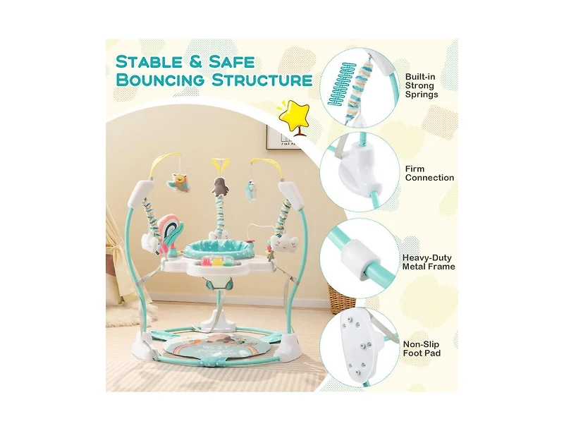 Slickblue Boys Baby Activity Center Height Adjustable Baby Bouncing Saucer with Interactive Toys-Blue