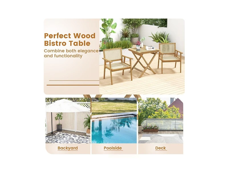 Slickblue 27.5 Inch Indonesia Teak Patio Bistro Table with Slatted Tabletop and Sturdy Wood Frame