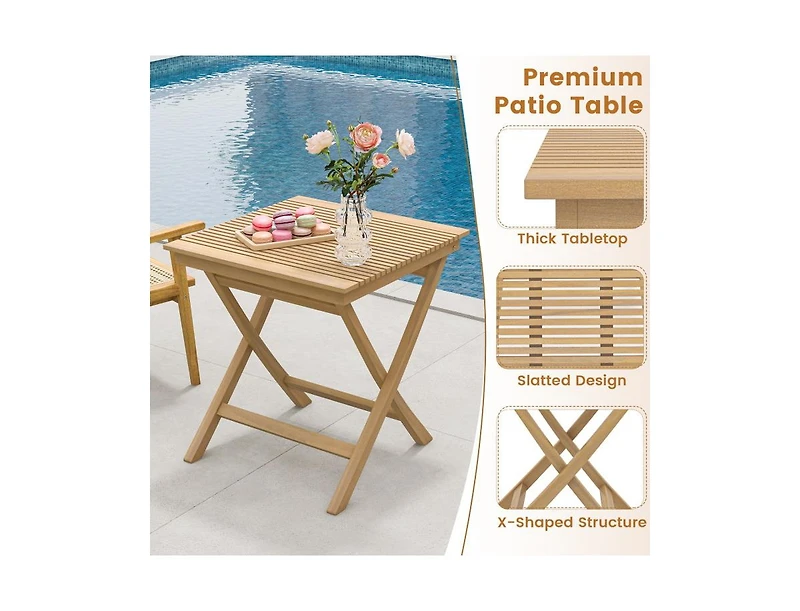 Slickblue 27.5 Inch Indonesia Teak Patio Bistro Table with Slatted Tabletop and Sturdy Wood Frame