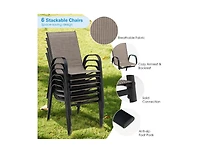 Slickblue 6 Pieces Patio Stackable Dining Chairs with Curved Armrests and Breathable Fabric