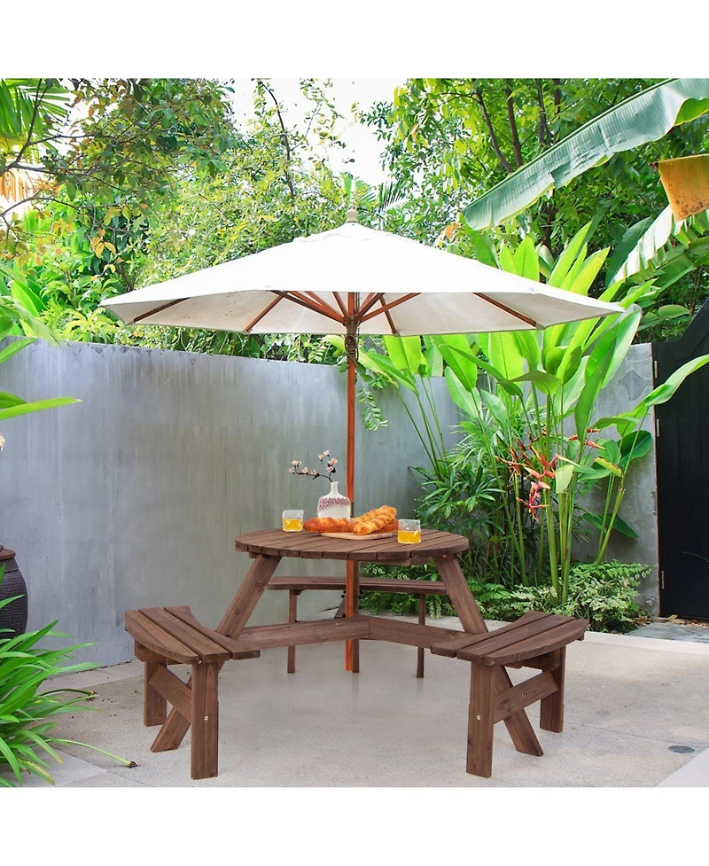 Slickblue 6 Person Wooden Picnic Table Set with Bench and Umbrella Hold
