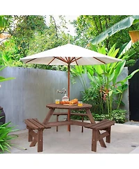 Slickblue 6 Person Wooden Picnic Table Set with Bench and Umbrella Hold