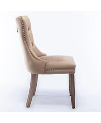 2 Pieces Set, Khaki Velvet Dining Chairs With Wood Legs