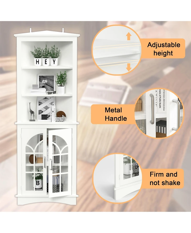 Spacious 3-Tier Corner Cabinet with Antiqued Glass for Versatile Storage