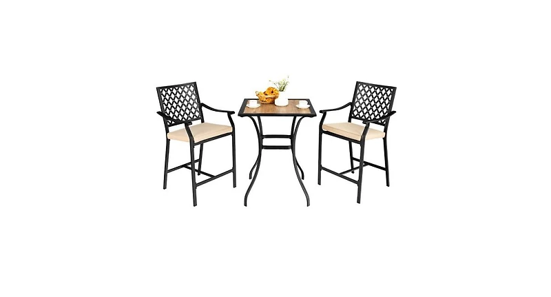 Slickblue 3 Pieces Patio Bar Set with 2 Bar Stools and 1 Square Table