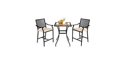 Slickblue 3 Pieces Patio Bar Set with 2 Bar Stools and 1 Square Table