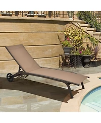 Slickblue 6-Poisition Adjustable Outdoor Chaise Recliner with Wheels
