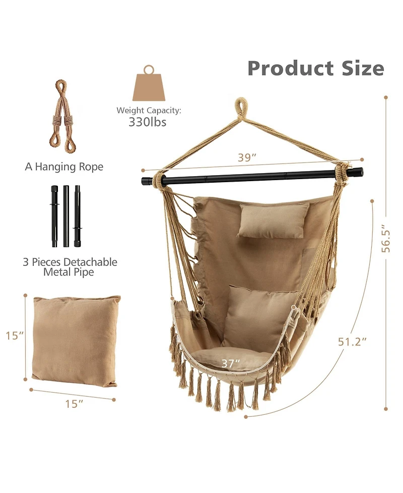 Slickblue Hanging Rope Swing Chair with Soft Pillow and Cushions