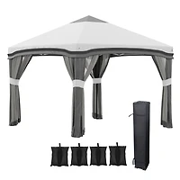 10' x 10' Pop Up Canopy Tent with Netting, Instant Tents for Parties, Height Adjustable, with Wheeled Carry Bag and 4 Sand Bags for Outdoor, Garden, P
