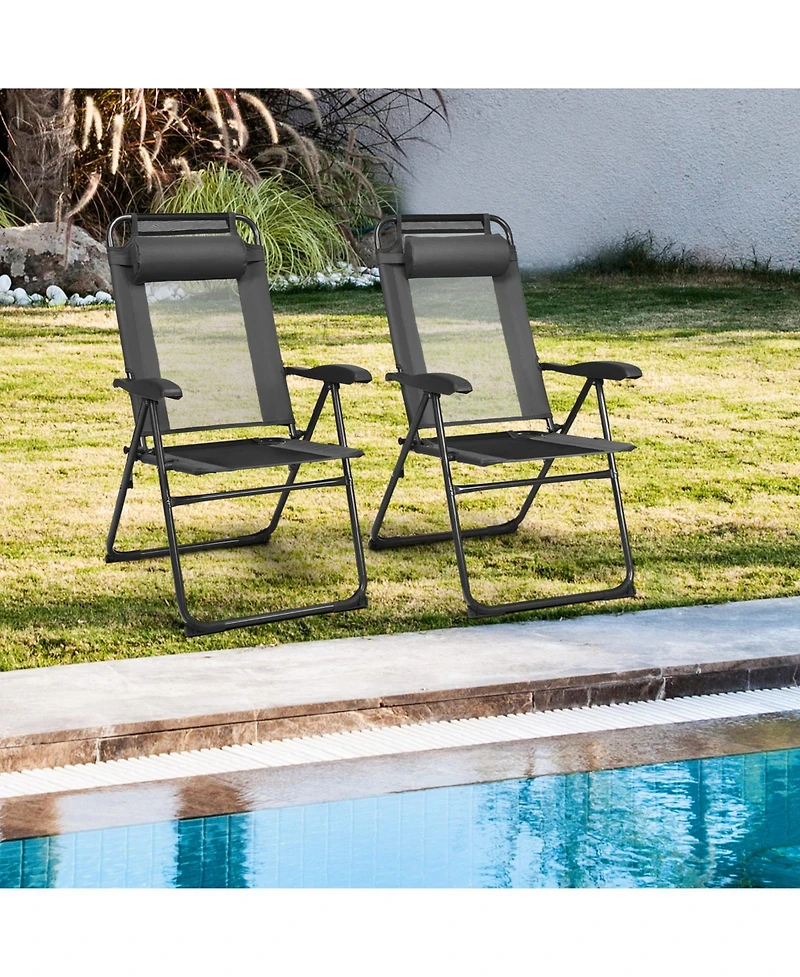 Slickblue 2 Pieces Patio Adjustable Folding Recliner Chairs with 7 Level Adjustable Backrest